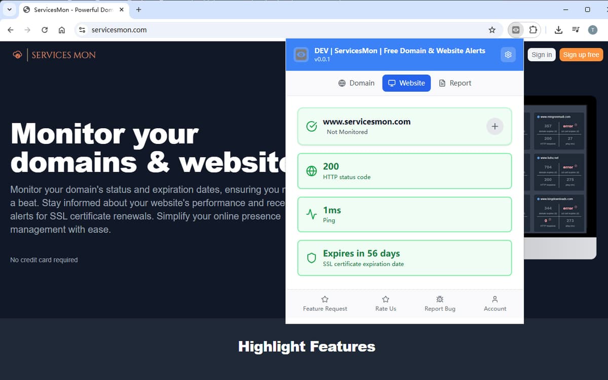 ServicesMon Extension - Alert notifications and uptime monitoring